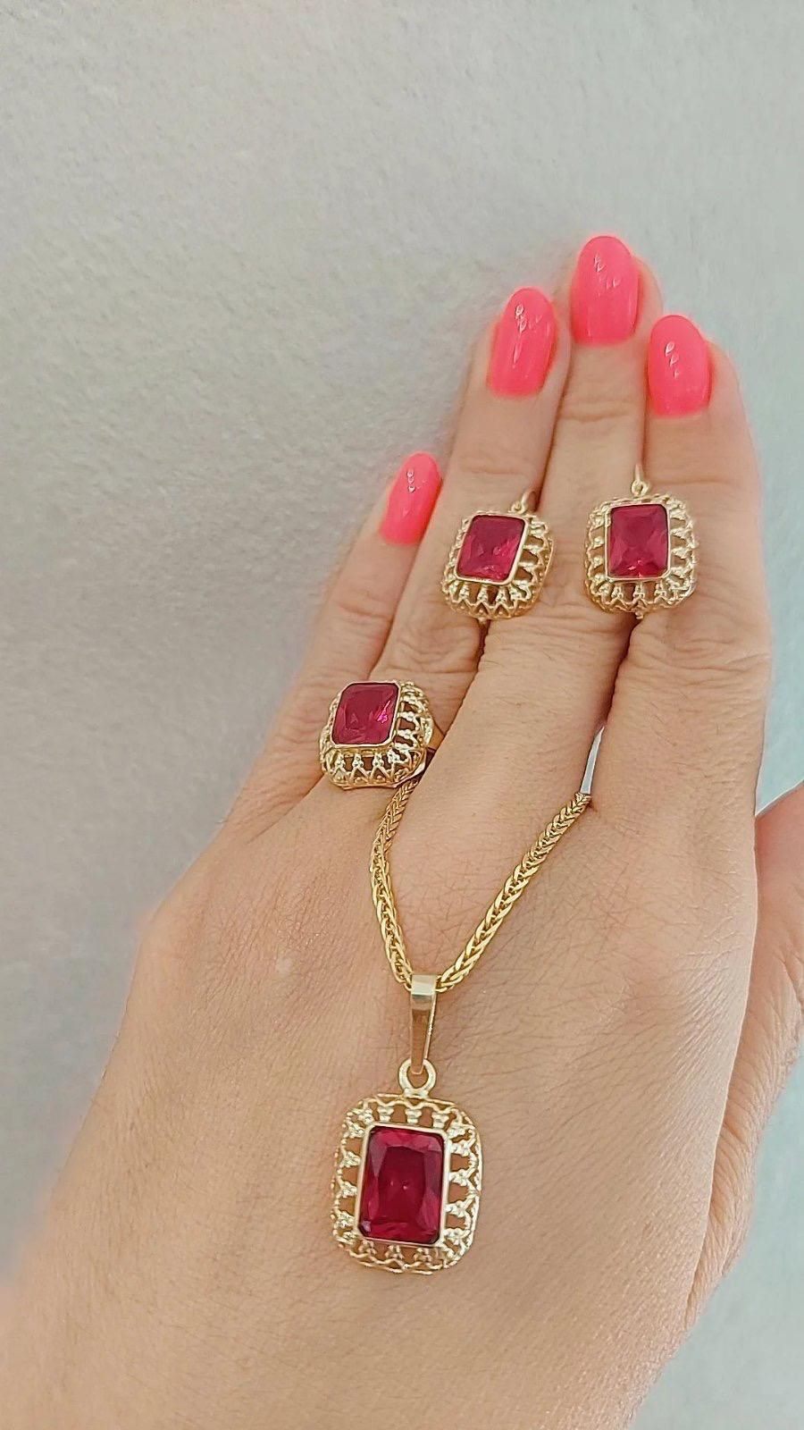 Set sa rubinom prsten minđuše privezak